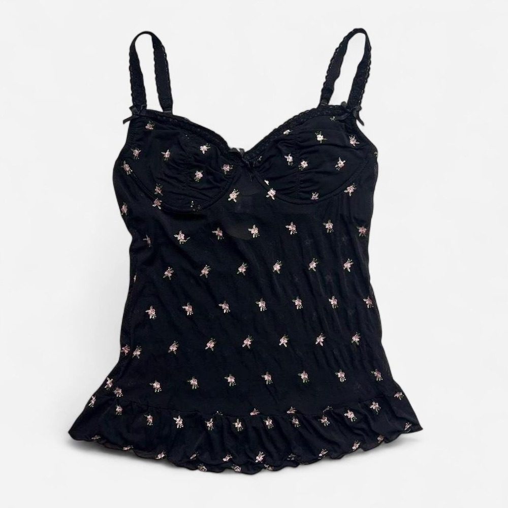 Vintage Rampage Black Corset with Pink Flower Embroidery